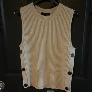 Ann Taylor Cream Sleeveless Knit Top with Button Details